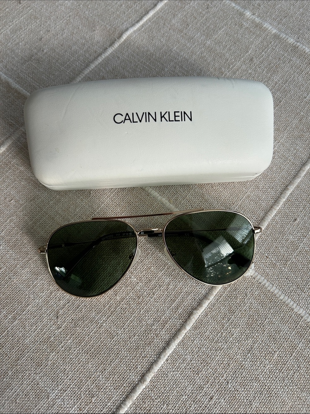 Calvin Klein Gold Frame Aviator Sunglasses with Green Lenses